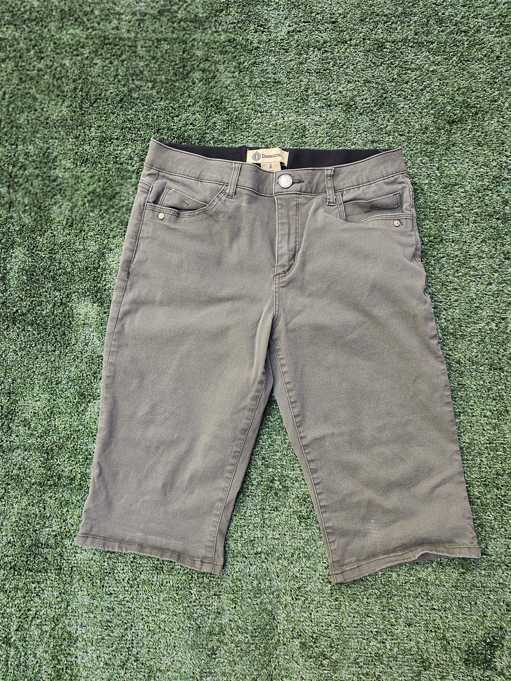 Democracy With Ab Technology Olive Green Khaki Knee-Length Cotton Shorts
